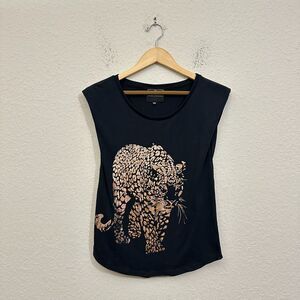 ALLA BERMAN Leo Muscle Tee Black Leopard Print Sleeveless T-Shirt Goth
